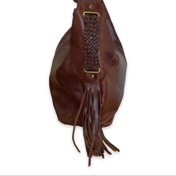 Cole Haan large brown hobo shoulder bag fringe tassel detail - Picture 4 of 14